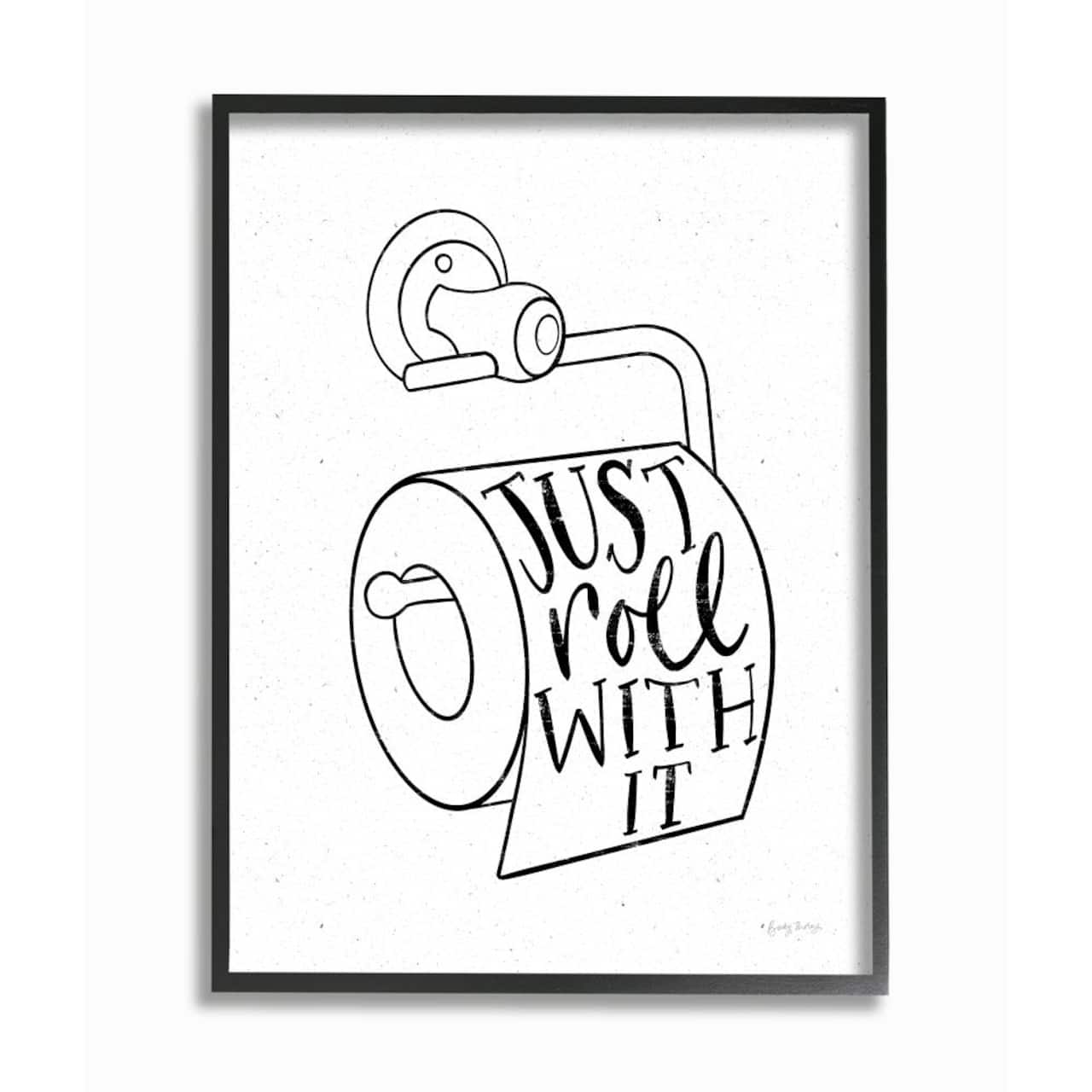 Stupell Industries Just Roll With It Toilet Bathroom Humor Word Pun Framed Wall Art